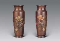 20世纪初 日本制洒金镶嵌花鸟铜瓶（一对）